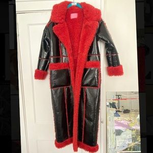 Azalea Wang Patent faux leather and faux fur jacket